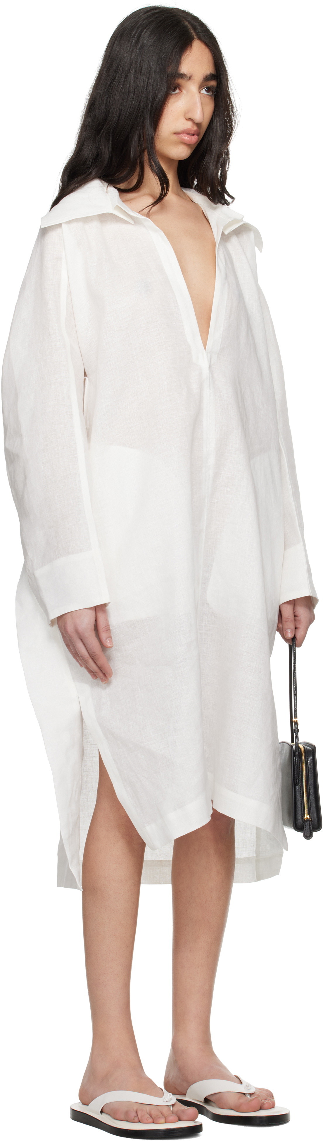 ISSEY MIYAKE White Hempen Midi Dress