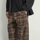 Needles Men's Embroidered Madras Plaid Easy Pants in Brown