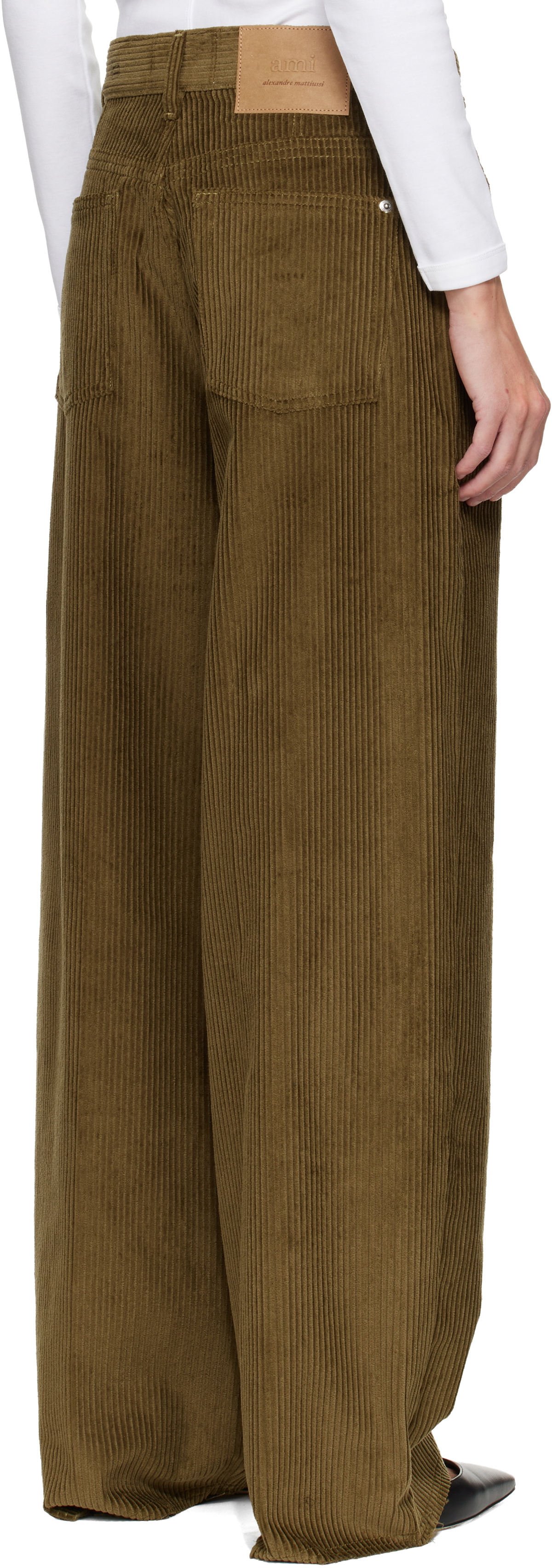 AMI Paris Khaki Cotton Large Fit Trousers
