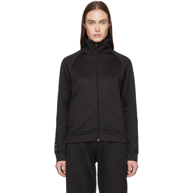 Photo: Valentino Black Rockstud Zip-Up Sweater