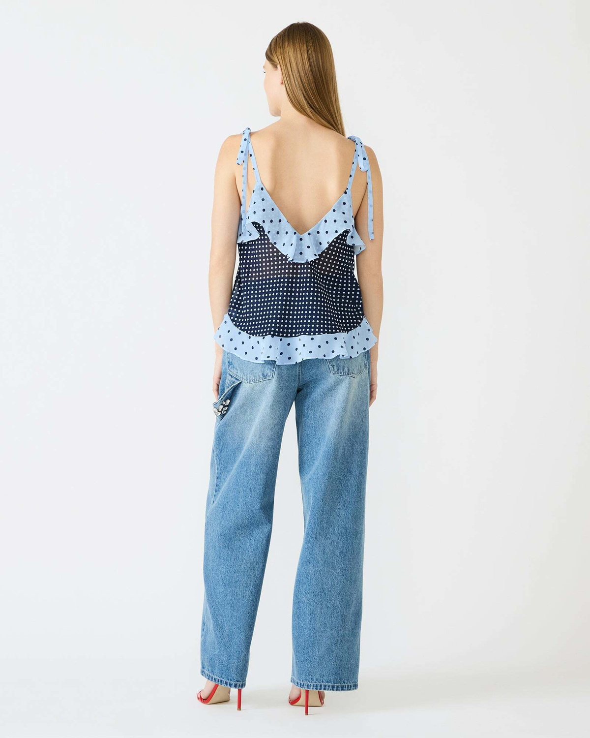 Steve Madden Adalina Polka Dot Top in Navy