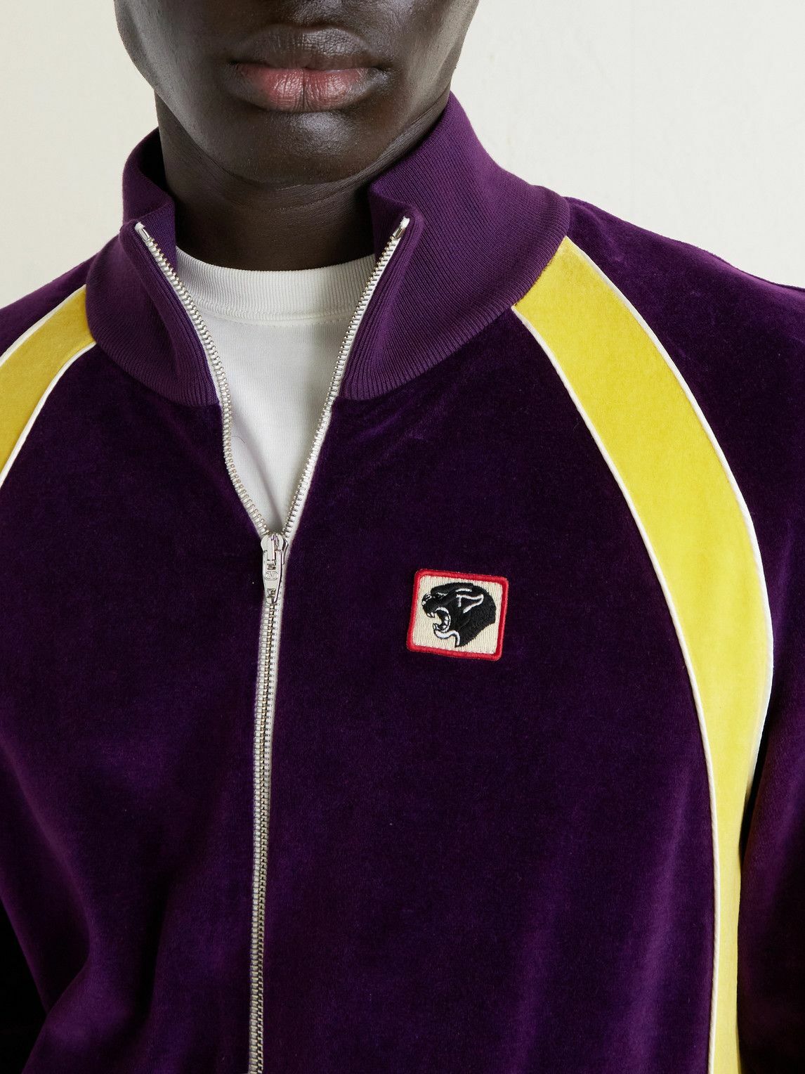 Valentino Garavani - Appliquéd Cotton-Blend Velvet Track Jacket - Purple