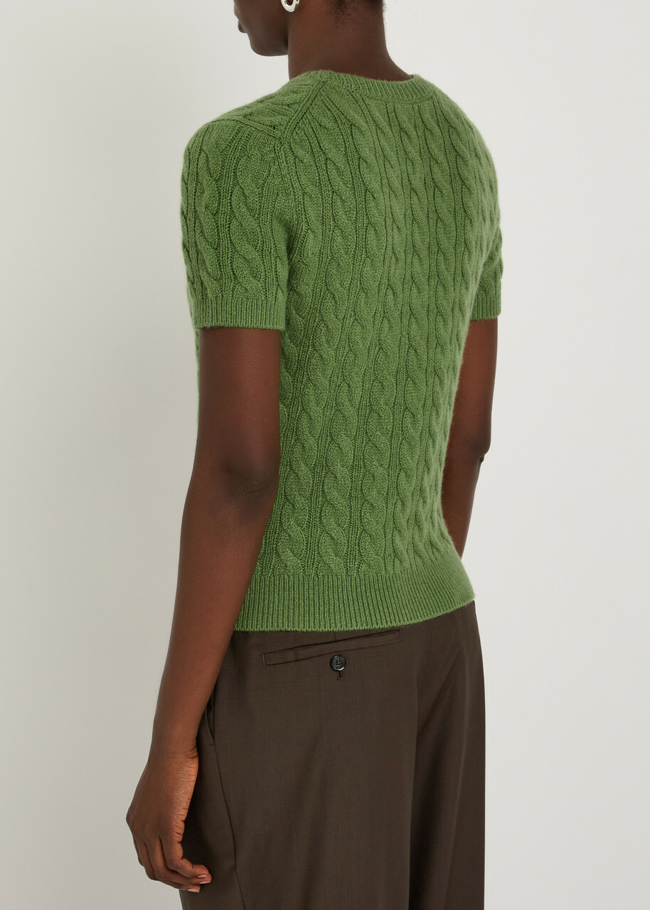 Vince Cable-knit Wool and Cashmere-blend T-shirt Light Green