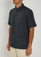 Les Deux Charlie Embroidered Cotton Shirt Navy