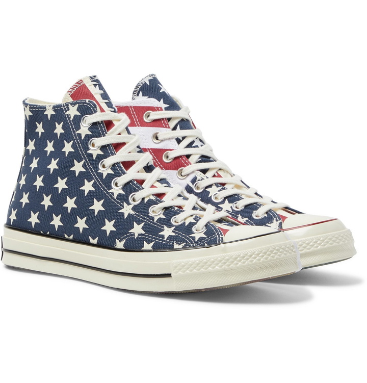 Photo: Converse - Chuck 70 Archive Restructured Printed Organic Canvas High-Top Sneakers - Blue
