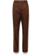 Wacko Maria - Tapered Pleated Leopard-Print Cotton-Twill Suit Trousers - Brown