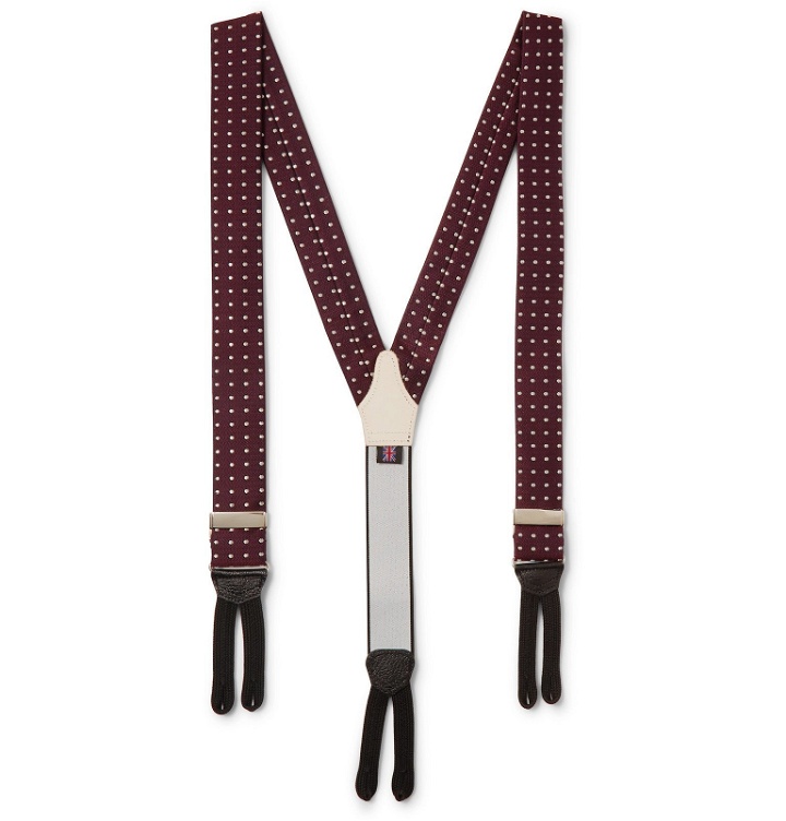 Photo: Favourbrook - Leather-Trimmed Silk-Moire Braces - Burgundy