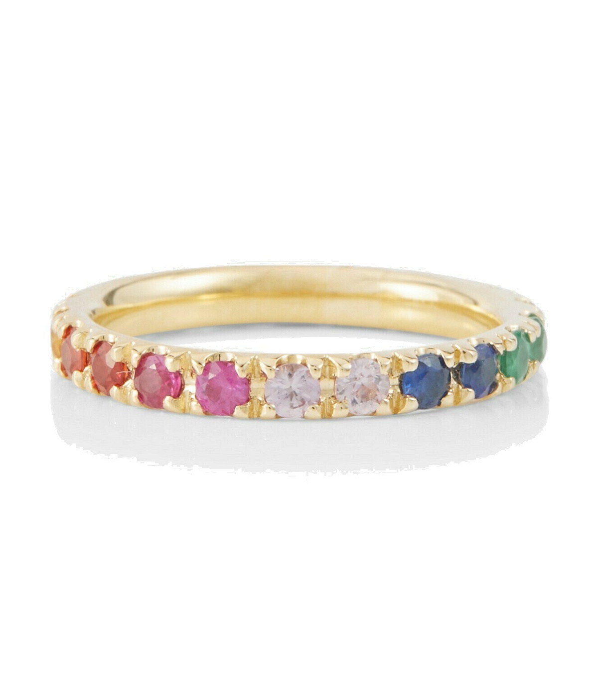 Photo: Sydney Evan Rainbow Large 14kt gold eternity ring with sapphires, rubies, amethysts, and emeralds
