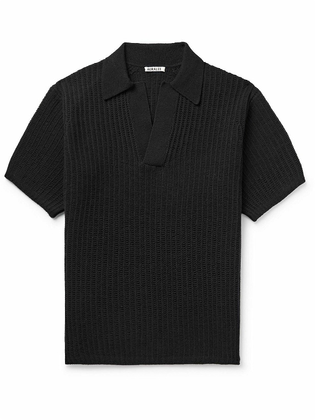 Photo: Auralee - Ribbed Cotton and Wool-Blend Polo Shirt - Black