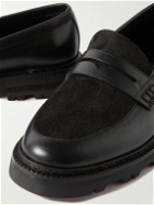 Manolo Blahnik - Hudson Suede-Trimmed Leather Penny Loafers - Black