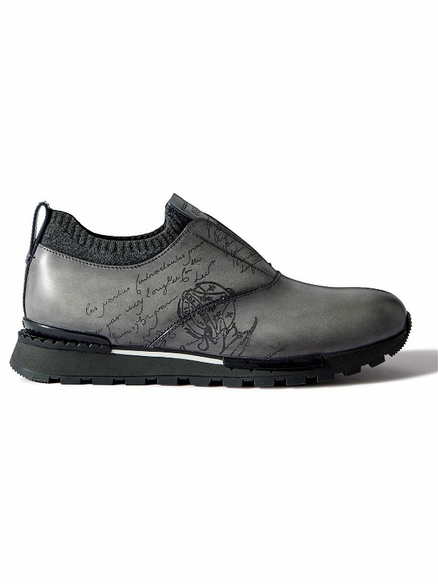 Photo: Berluti - Scritto Cashmere-Trimmed Venezia Leather Slip-On Sneakers - Gray