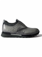 Berluti - Scritto Cashmere-Trimmed Venezia Leather Slip-On Sneakers - Gray