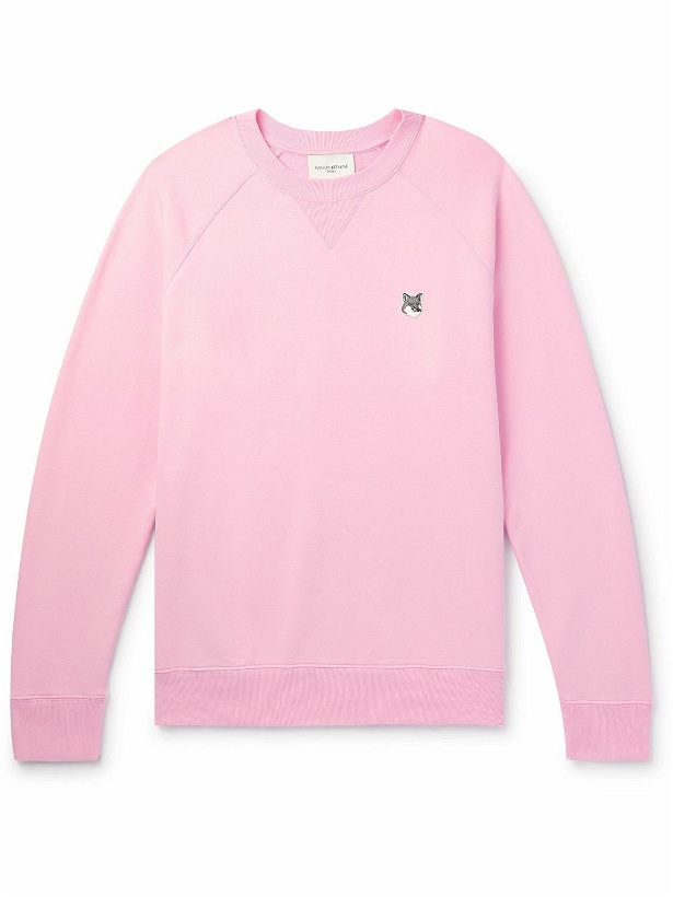 Photo: Maison Kitsuné - Logo-Appliquéd Cotton-Jersey Sweatshirt - Pink