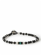 Mikia - Silver Obsidian Beaded Bracelet - Black