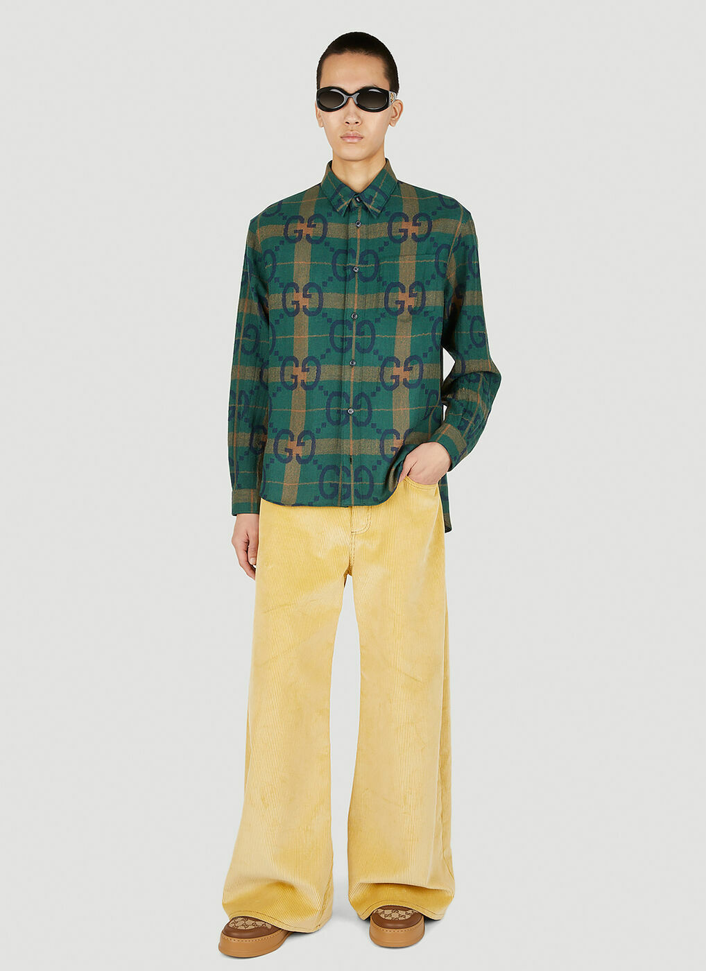 Jumbo GG Check Shirt in Green Gucci