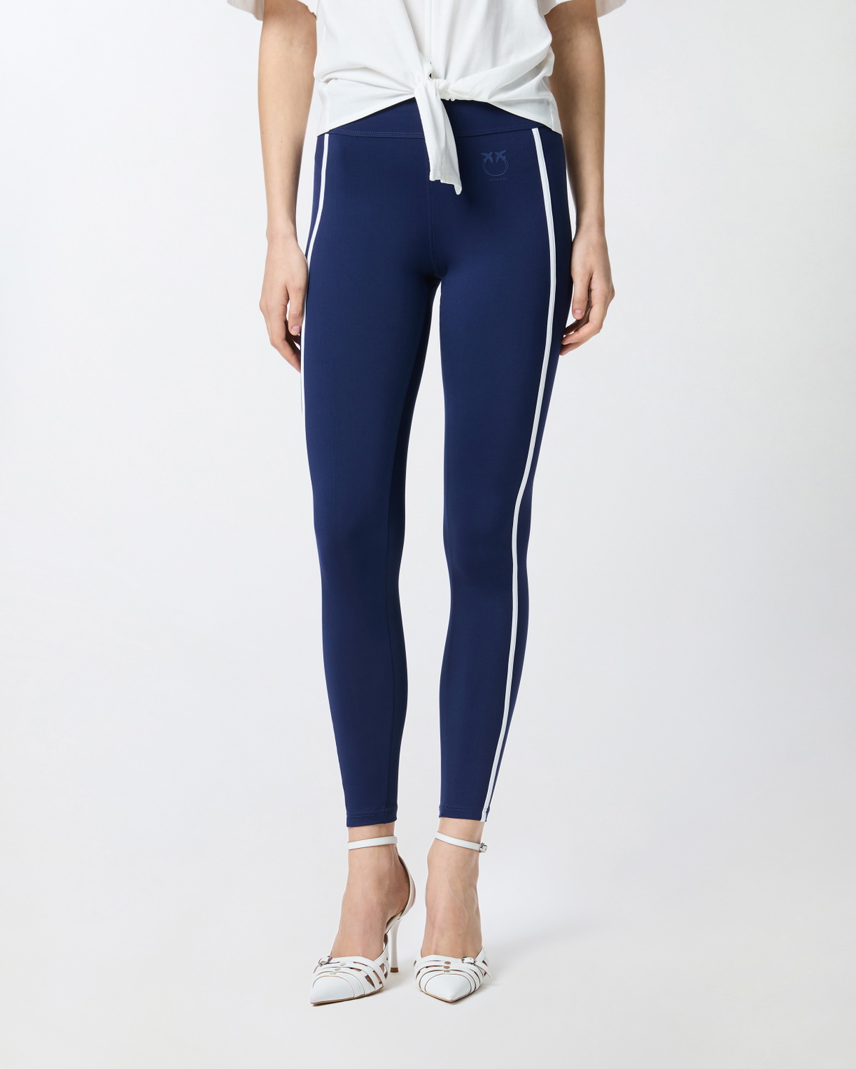 Pinko Leggings With Contrasting Sporty Bands Blue/White