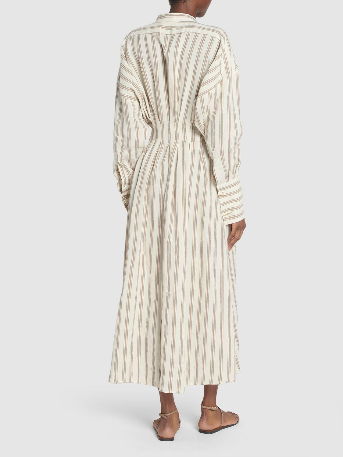 【Max Mara】LONG SHIRT DRESS●251122146360010342001 MAX MARA - Striped Linen Canvas Long Shirt Dress Max Mara