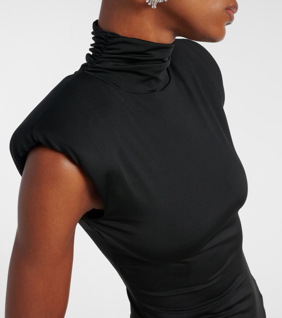 Area Asymmetric embellished jersey midi dress