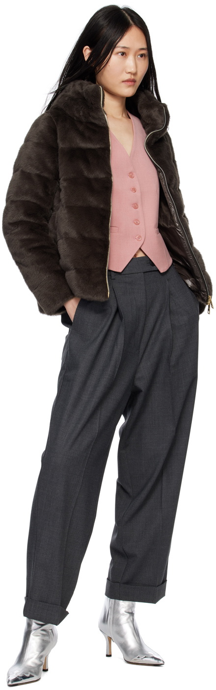 Herno Brown Lady Cape Faux-Fur Down Jacket Herno