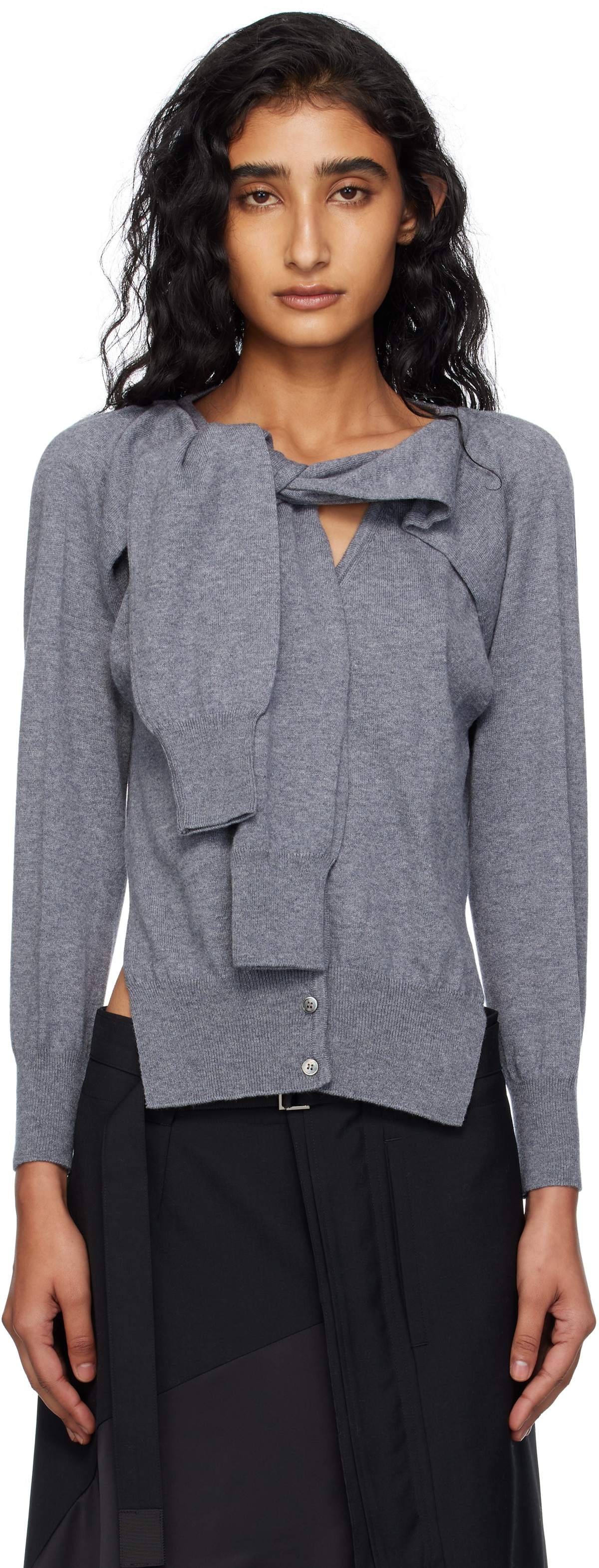 OPEN YY Gray Sleeve Layered Cardigan