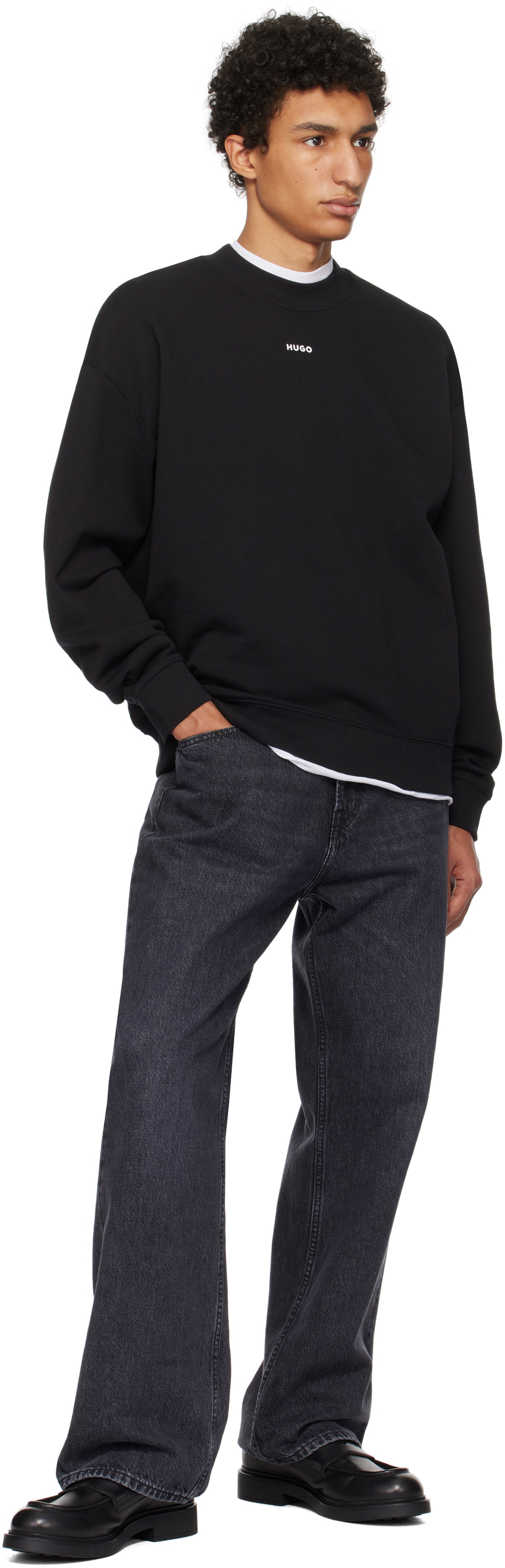 Hugo Black Cotton-Terry Logo Sweatshirt