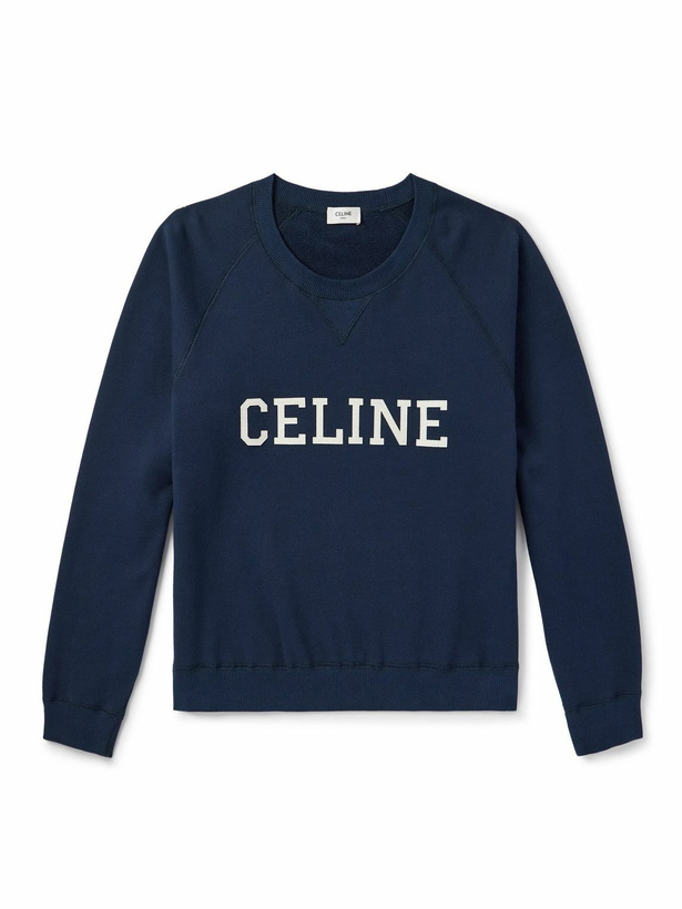 Photo: CELINE - Logo-Appliquéd Cotton-Jersey Sweatshirt - Blue