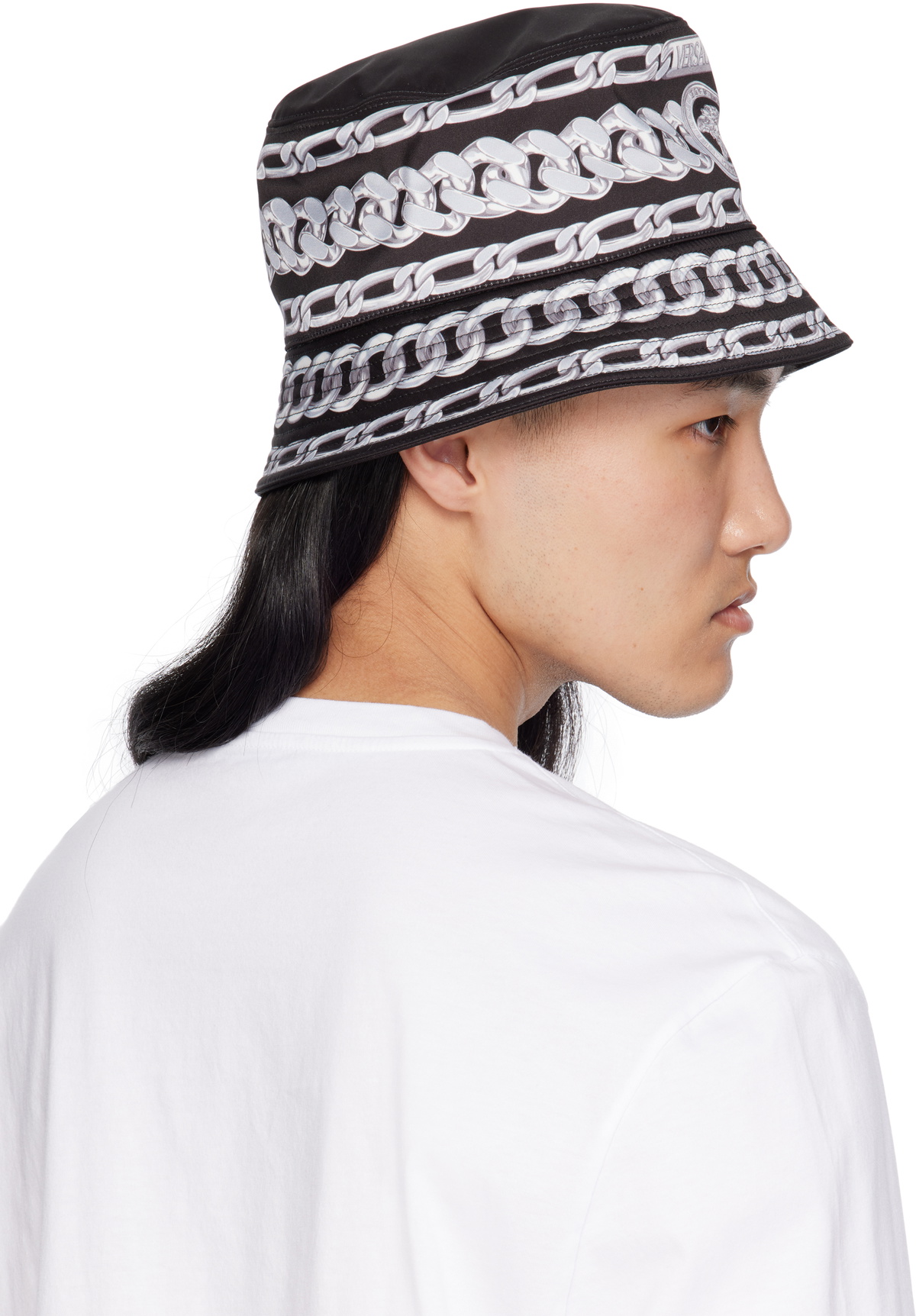 Versace Black & Silver Medusa Chains Bucket Hat