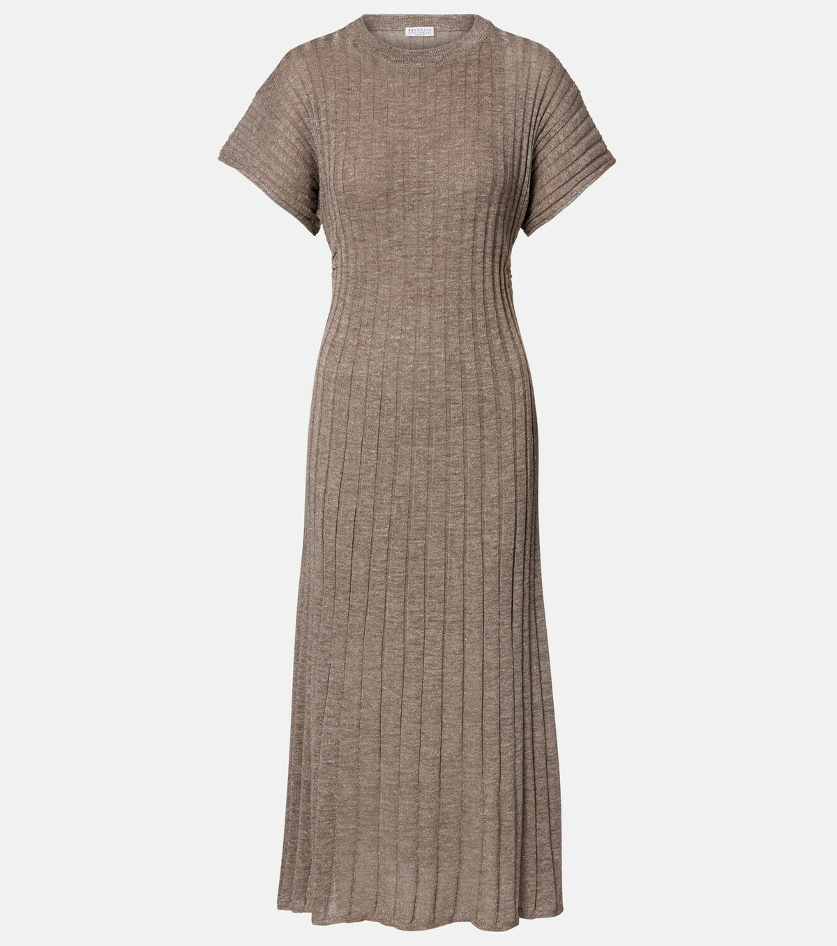 Brunello Cucinelli Ribbed-knit lamé midi dress