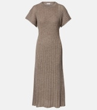Brunello Cucinelli Ribbed-knit lamé midi dress