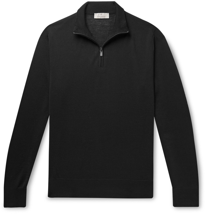 Photo: Canali - Merino Wool Half-Zip Sweater - Black
