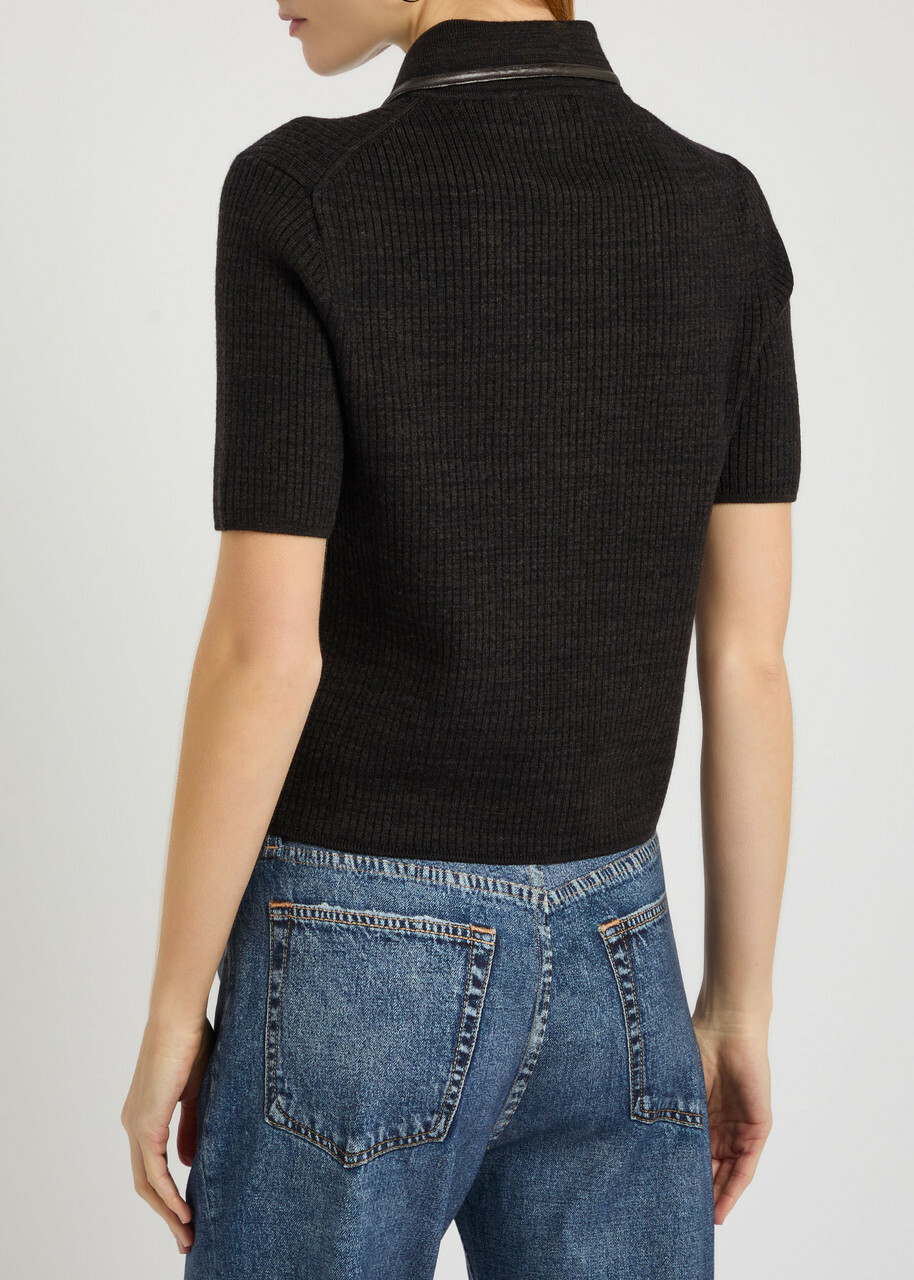 Rag & Bone Caterina Ribbed Wool-blend Polo top Dark Brown