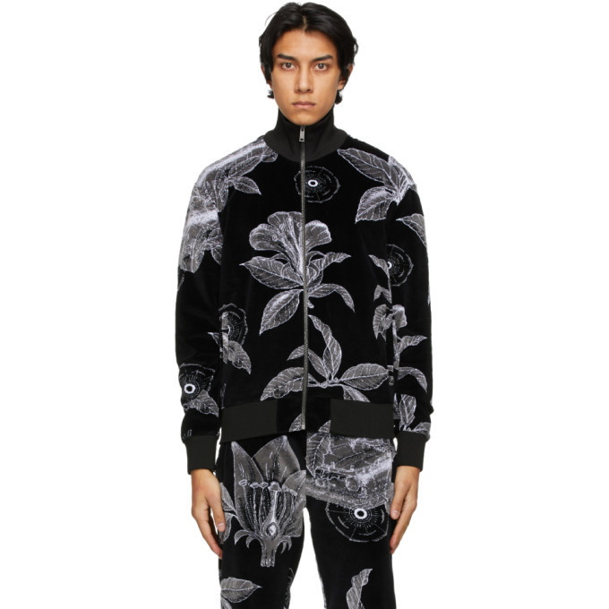 Photo: Givenchy Black and White Velvet Floral Schematics Track Jacket