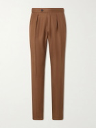 Slowear - Tapered Pleated Wool and Linen-Blend Trousers - Brown