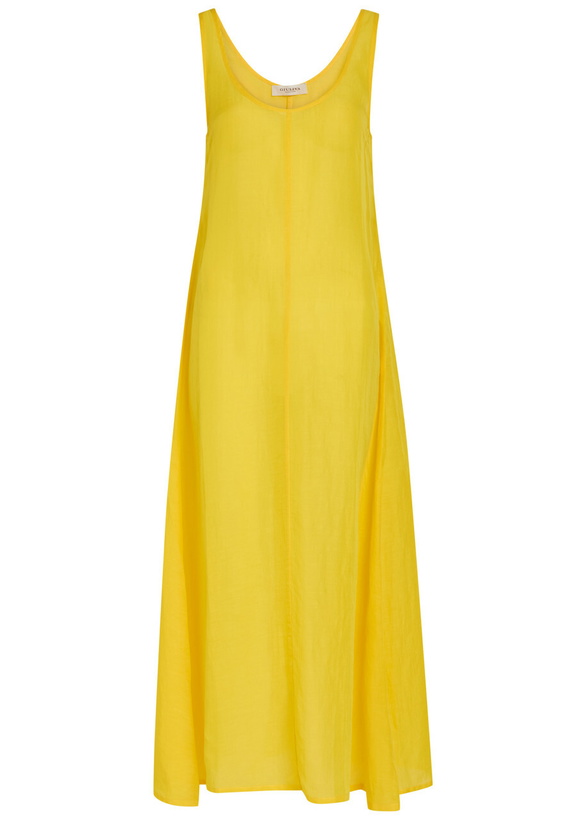 Photo: Giuliva Heritage Priscilla Sheer Woven Midi Dress Yellow