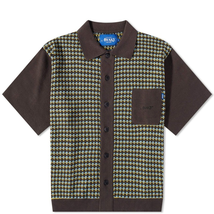 Photo: Awake NY Men's Short Sleeve Crochet Shirt in Brown Multi
