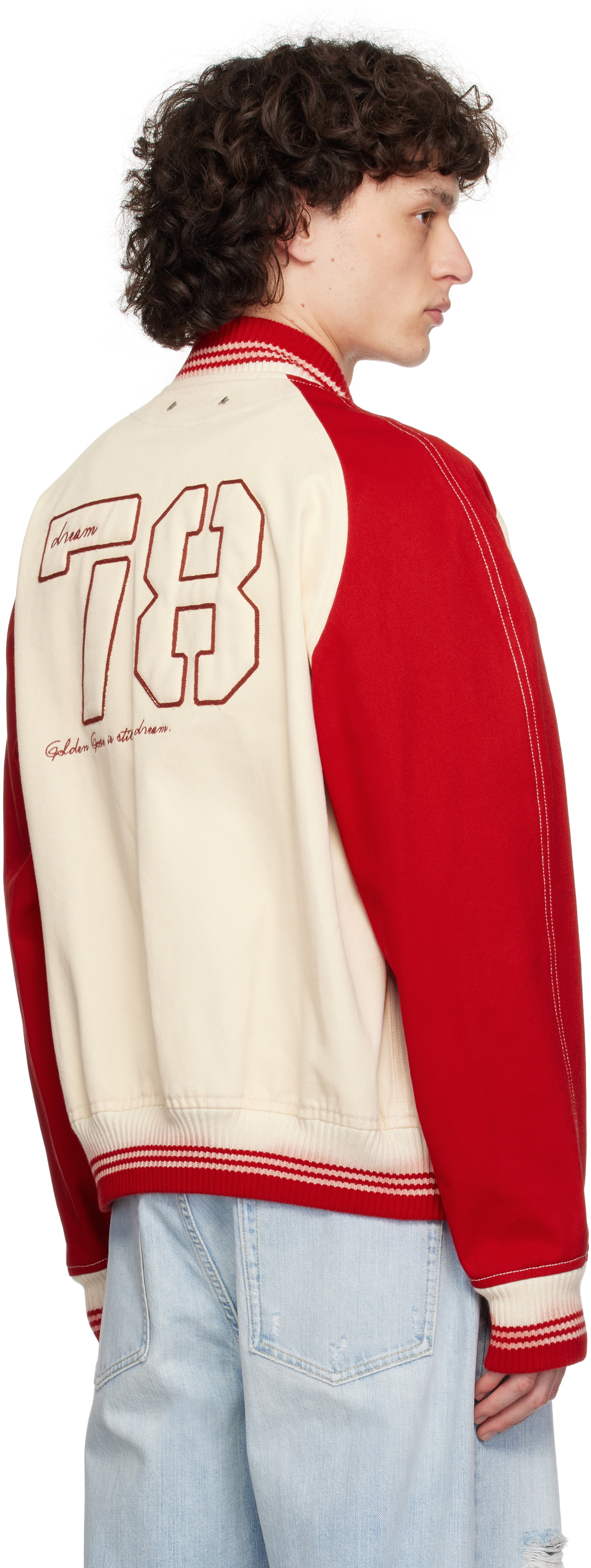 Golden Goose Off-White & Red Embroidery Bomber Jacket