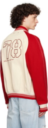 Golden Goose Off-White & Red Embroidery Bomber Jacket