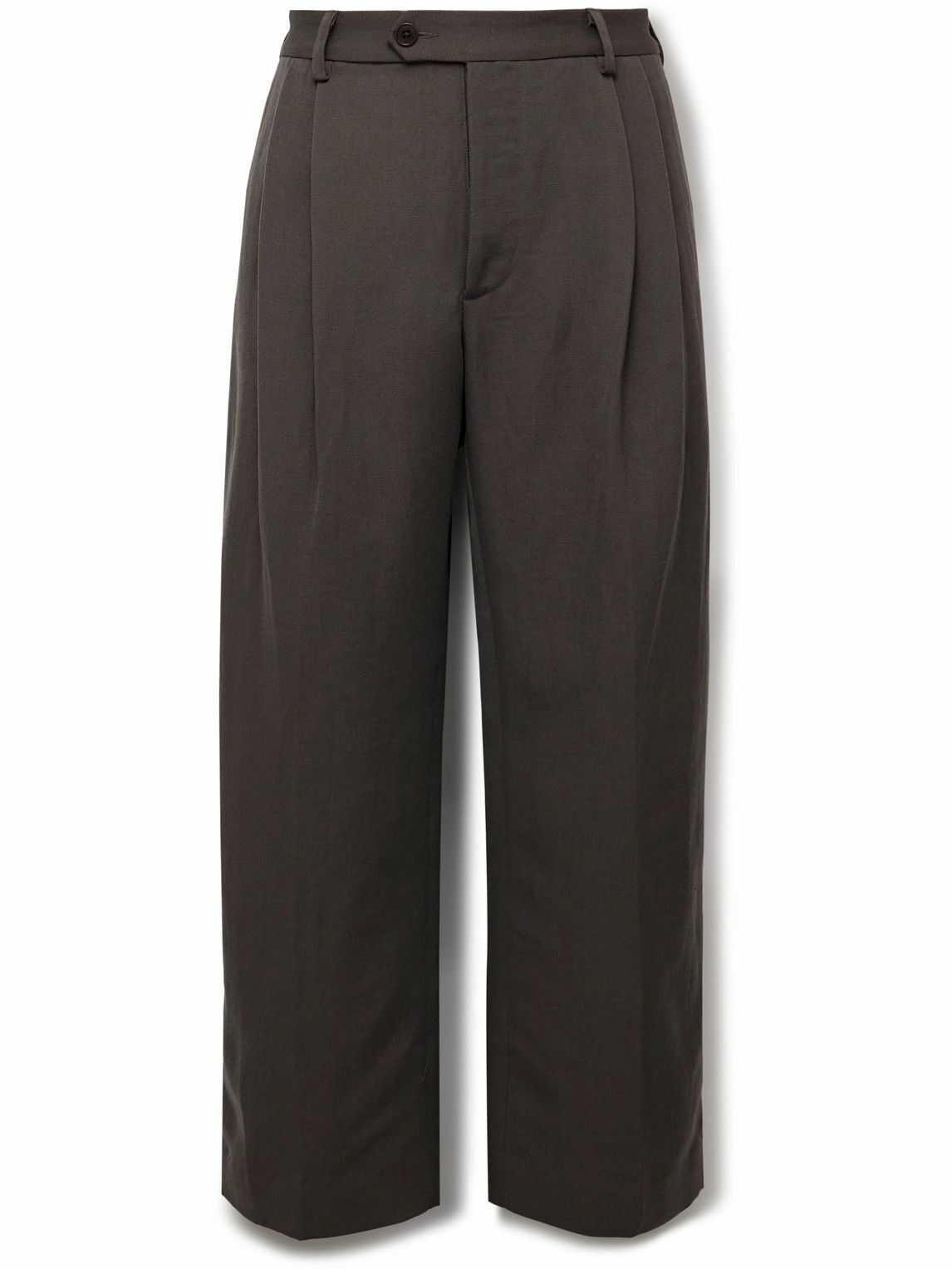 Small Talk - Wide-Leg Pleated Slub Linen and Wool-Blend Trousers - Brown