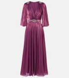 Costarellos Embellished Lurex georgette gown