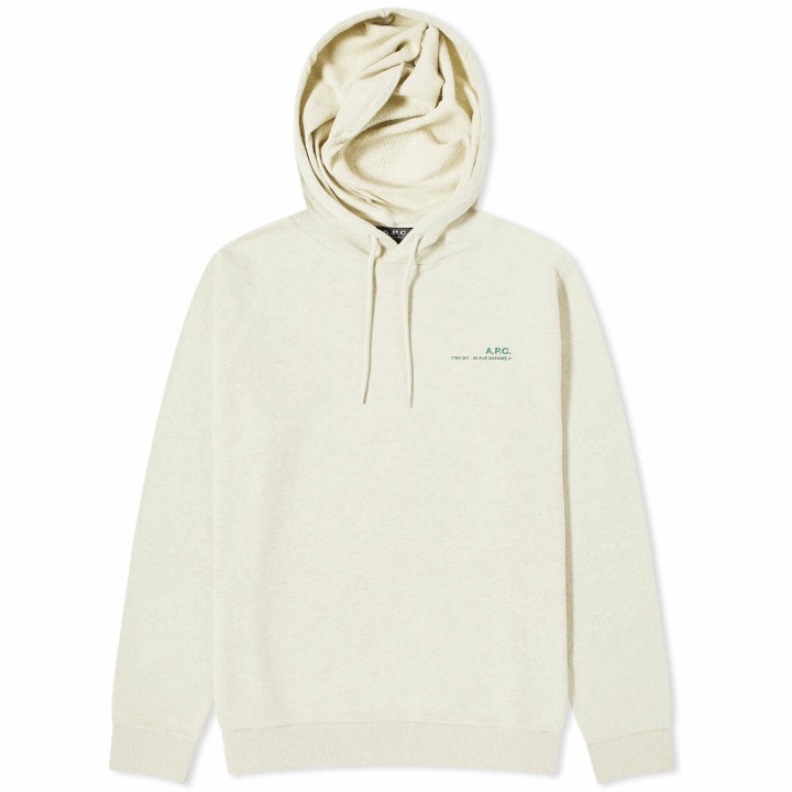 Photo: A.P.C. Men's Overdyed Item Logo Hoodie in Light China Green