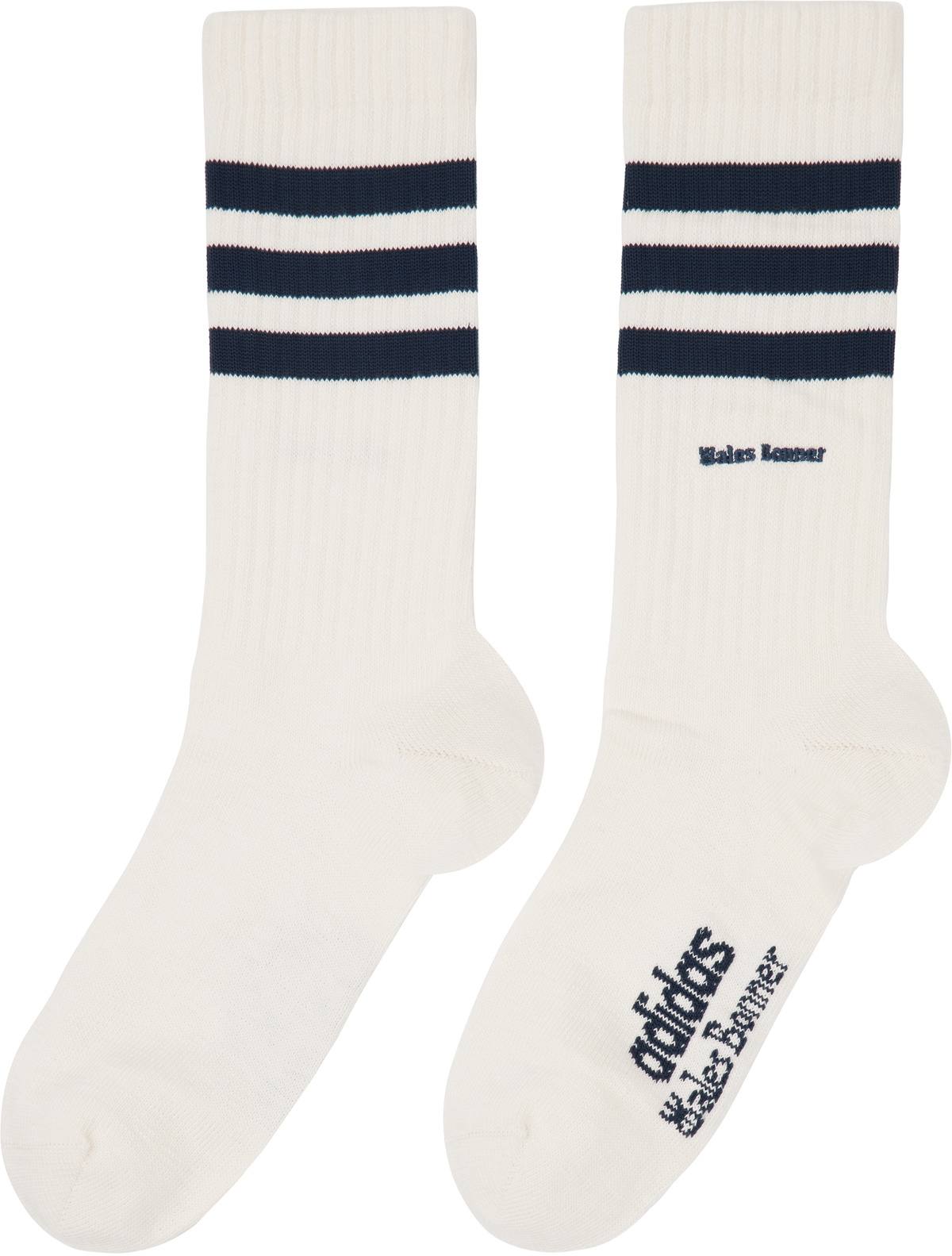 Wales Bonner Two-Pack Off-White & Navy adidas Originals Edition 3-Stripes Socks