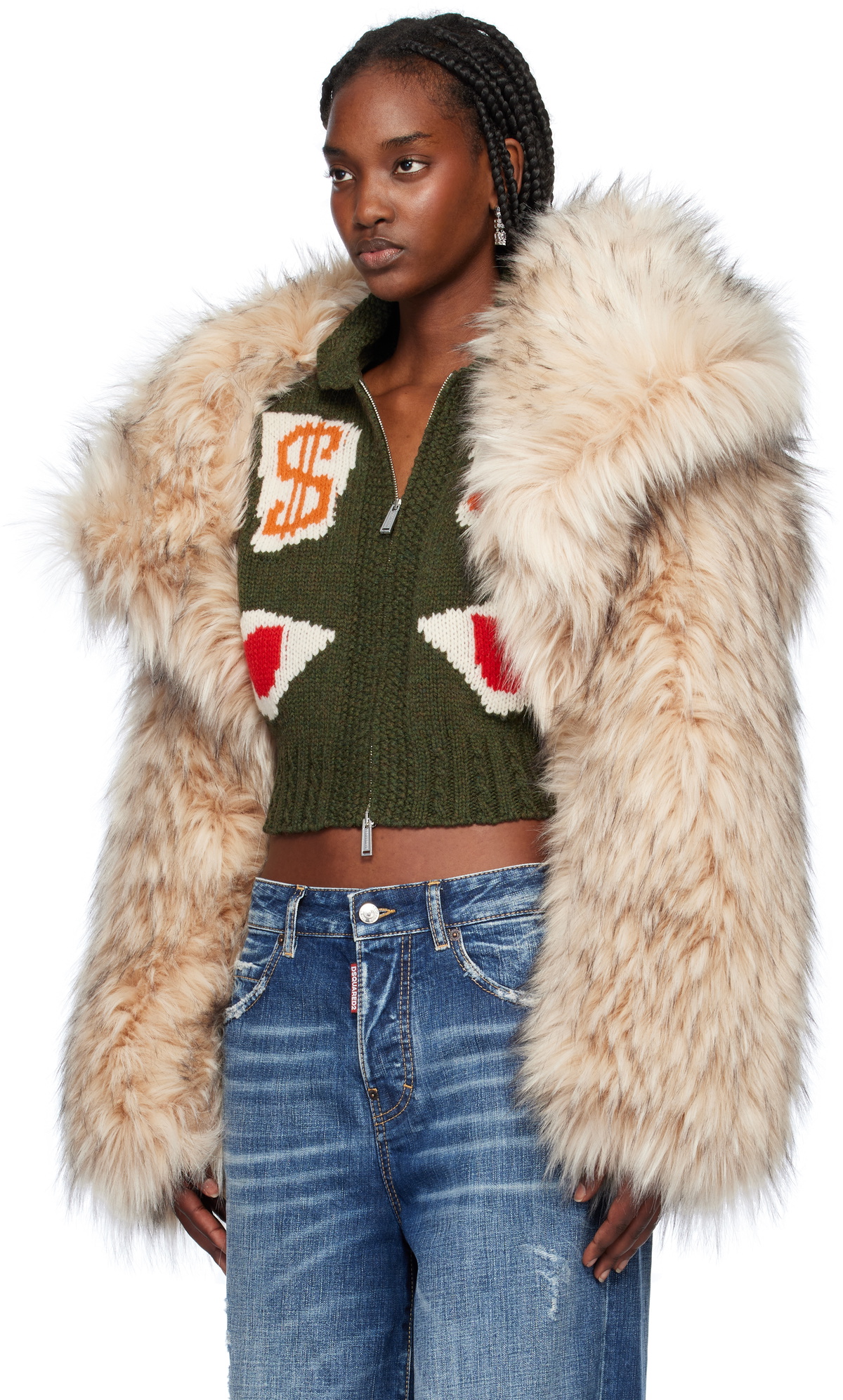 Dsquared2 Beige Faux Fur Donut Jacket Dsquared2