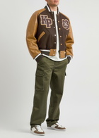 Kenzo Boke Flower Leather and Wool-blend Varsity Jacket Brown