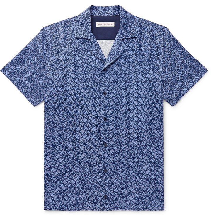 Photo: Orlebar Brown - Travis Nerano Slim-Fit Camp-Collar Cotton and Linen-Blend Shirt - Blue