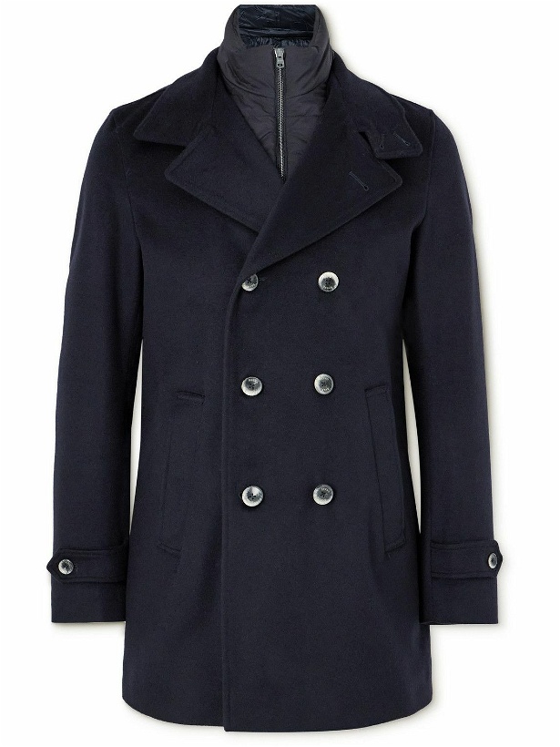 Photo: Herno - Brushed Wool and Cashmere-Blend Peacoat - Blue
