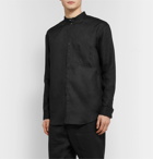 Isabel Benenato - Grandad-Collar Linen Shirt - Black