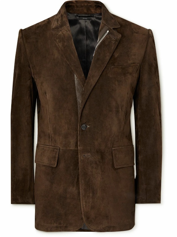 Photo: TOM FORD - Leather-Trimmed Suede Blazer - Brown
