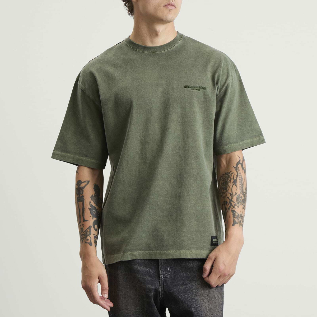 即完　NEIGHBORHOOD 2025 PIGMENT DYED T Neighborhood Men's Pigment Dyed T-Shirt in Olive Drab Neighborhood