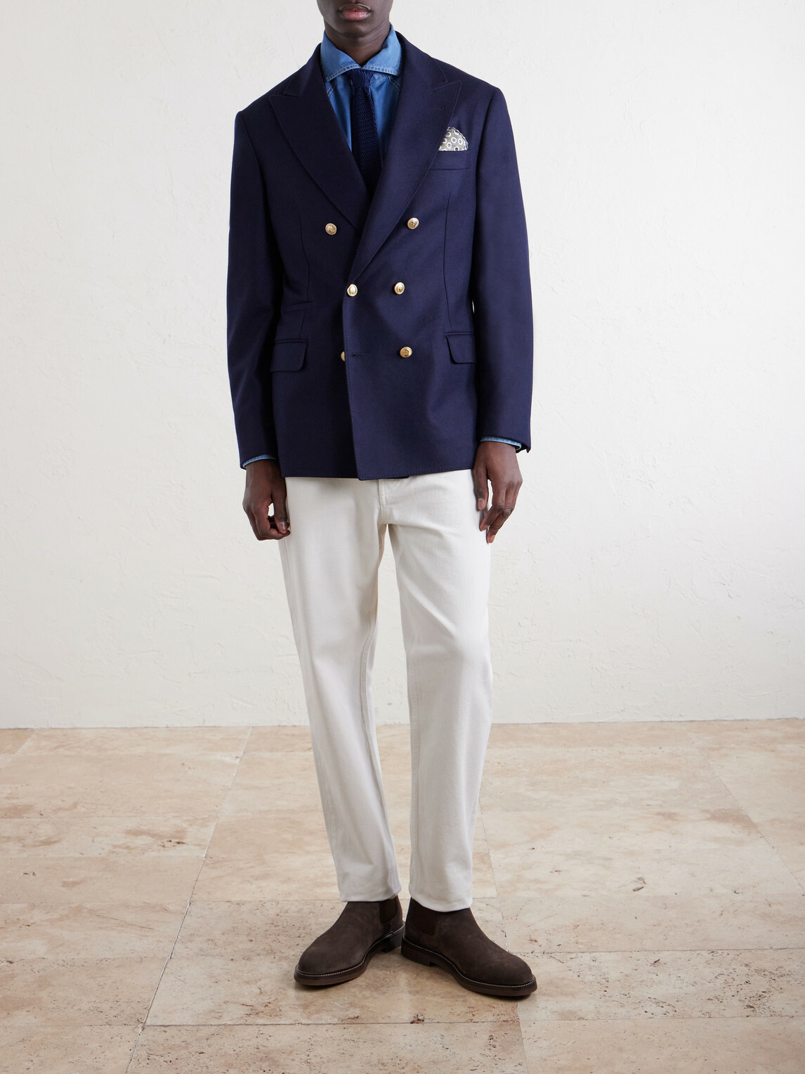 Brunello Cucinelli - Double-Breasted Wool Blazer - Blue