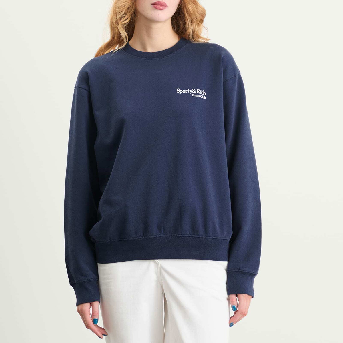 Sporty & Rich Women's Play Tennis Crew Sweatshirt in Dark Navy